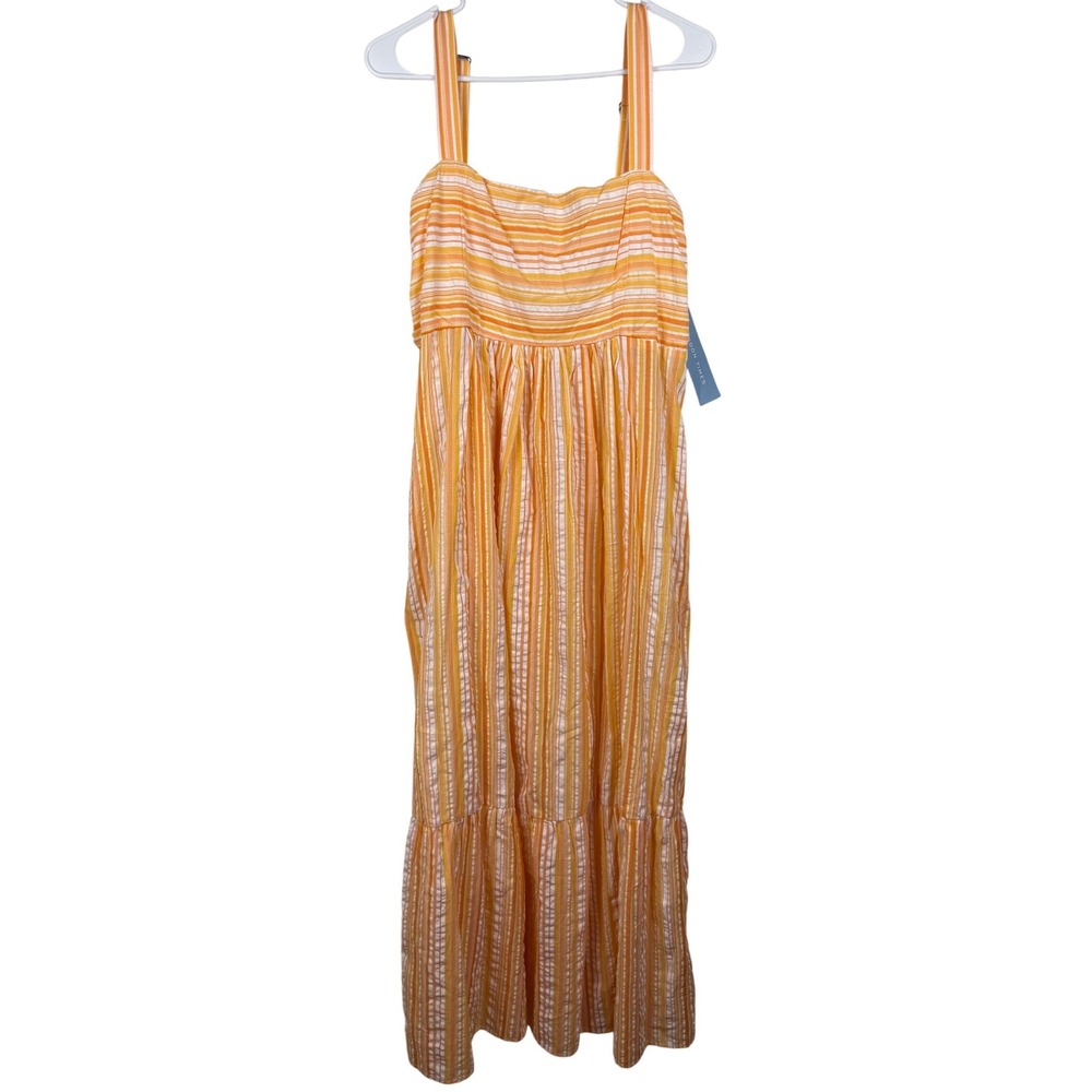 London Times Striped Maxi Dress Women 16 Orange White Coastal Boho Tiered‎ NWT - Picture 2 of 7